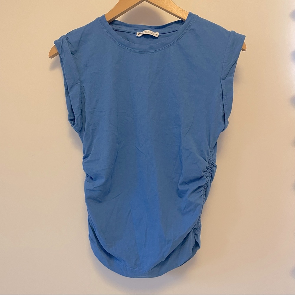 ZARA blue shirt with ruching on the sides